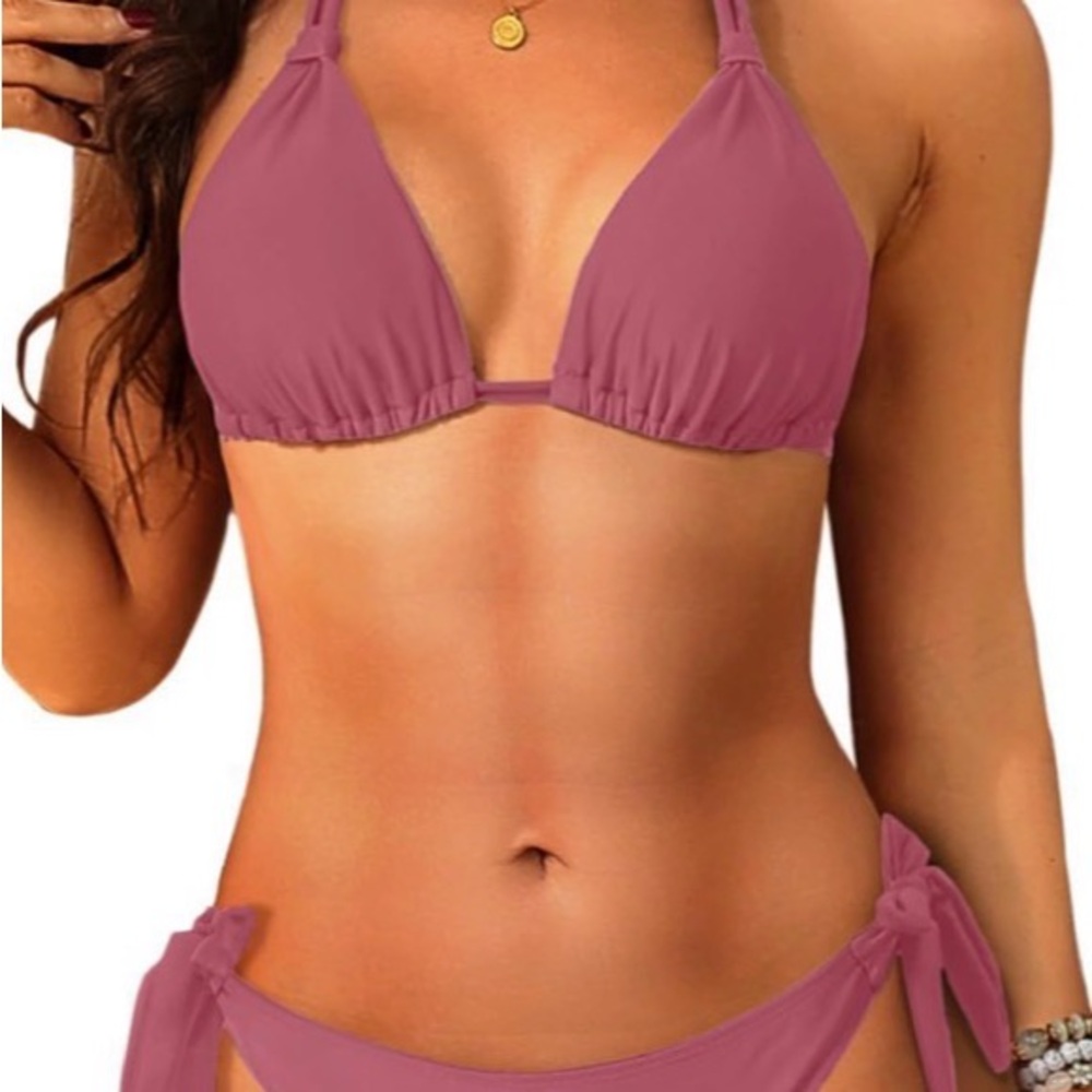 Women's Triangle Bikini Set in Mauve Pink